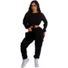 Zweiteilige Hosen für Damen WUHE Fashion Street Pocket Front Sweatshirt und Jogger-Anzug Sport Yoga 2 Set Outfit Solider Damen-Trainingsanzug