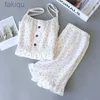 Sexy Pyjamas Women Pajamas 2 Piece Set Gauze Cotton Sexy Lingerie Summer Pyjamas Sleeveless Suspenders Tops and Shorts Sleepwear Suit 24318