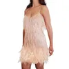 Casual Dresses Elegant Women Slip Dress Evening Tassel Sequin Backless Feather Decor Loose Rumba Cha-Cha Dance Mini Club Party
