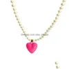 Pendant Necklaces Candy Color Heart Pendent Pearl Necklace Gold Plated For Women Summer Holiday Drop Delivery Jewelry Pendants Dh5Fe