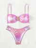 Damen-Bademode 2024, sexy rosa Bikini-Set, zweiteilig, vorne aushöhlen, Badeanzug, Sommer, auffällig, Beacwear, dünner Tanga