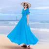 Casual Dresses Women Summer Dress V-neck Elegant Fashion Short Sleeve Solid Ladies Beach Slim Ankle-Length Chiffon Women's Clothing