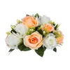 Fiori decorativi Rose di seta Bouquet da sposa Centrotavola di fiori in plastica Party Tromba in metallo Vasi Desktop Decorazioni per la casa di lusso