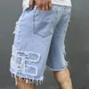 Yaz Men High Street Yırtıcı Yama Denim Şort Şık Katı Katı Rahat Erkek Düz kot pantolon 240313