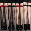 Chaussettes longues pour femmes, couleur unie, noir, blanc, Sexy, Lolita, Legging fin et doux, bas à bord rouge pour dames et filles