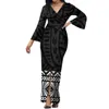 Vestidos de fiesta 2024 Vestido de manga larga para mujer Diseño de tribu polinesia Vestido de noche con abertura de cintura alta 8XL