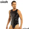 Pyjamas sexy Latex Catsuit Hommes Babydoll Body Lingerie Wetlook PVC Cuir String Body Zipper Retour Globale Combinaison Homme Y Clubwear Dh7Zi