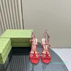 Najnowsze sandały z paski rhinestone pojedyncze włoskie skórzane kobiety moda na wysokie obcasy luksus