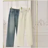 Kvinnors jeans 2024 Spring Straight Leg Women Planet broderad hög midja Löst breda byxor Vitblå