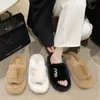 HBP Non-Brand Wholesale fur sandals cotton slippers Woman Suit Female Beige Breathable Med All-Match Platform New plush slippers