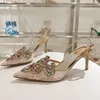 Rene caovilla Sandalias de ante adornadas Margot Tacones de aguja con strass de serpiente Zapatos de tacón alto para mujer Diseñadores de lujo Zapatos de noche envolventes en el tobillo Zapatos de fiesta