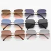 Lunettes de soleil carrées sans cadre pour femmes, pionnier de la mode, ceinture en T, filet de perçage, rouge, grand cadre, lunettes de conduite, nouvelle collection