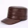 Casquettes de boule hommes en cuir véritable casquette en peau de vache adulte hiver chaleur couleur unie chapeau personnes âgées marron noir père mode chapeaux B-7276