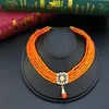 Sunspicems Morocco Bride Jewelry Sets For Women Gold Color Waist Chain Belt Orange Crystal Choker Necklace Drop Earring Brooch 240315