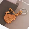 Keychains Natural Peach Wood Laser Sailing Ship Steamship Mascot Key Chains Charms Pendant Boat Amulet Keyrings Feng Shui Dangle Jewelry