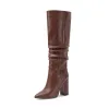 BOOTS Asumer 2021 Cowboy Western Knee Boots High Women Ponto de pé apoiado no estilo europeu Botas de inverno de outono de salto alto de salto alto Mulher