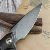 Cuchillo plegable de bolsillo con funda de cuero para coleccionistas, hoja de acero Wootz, mango de madera, equipo táctico de supervivencia, cuchillos de caza al aire libre