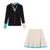 Sukienki robocze Preppy Style Sweet 2 -Place Set Kolor Kontrast Elegancki dzianinowy garnitur Kobiet Koreańszy Moda Casual Chic 2024 Zima