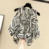 Kvinnors T-skjortor Spring Summer Clothing 2024 Elegant Fashion Casual Loose Pullovers Hollow Out Printing Three-Quarter Sleeve T-shirts