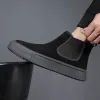 Stiefel koreanischer Stil Herrenmode Chelsea Boots Kuh Wildleder Leder Flats Schuhe Cowboy Plattform Stiefel Schwarzer Trend hübscher Knöchel Botas Mann