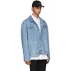 Män huva casual män jackor streetwear fasta färg denimrockar 2024ss blå