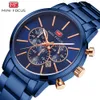 MINI FOCUS Business Multifuncional À Prova D 'Água Quartz Night Glow Steel Banda Relógio Masculino 0294G