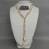 50 Hodowlany różowy Keshi Pearl mieszany prostokąt CZ Pave Long Chain Party Sweater Naszyjnik dla kobiet 240313