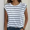 Blusas para mujer, camiseta sin mangas con estampado a rayas, camisetas tipo túnica para ropa de calle, chaleco con ajuste holgado, ropa de verano, un aspecto elegante