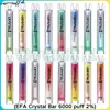 EFA Crystal Bar 600 Puff Disposable E Cigaretter 1.2Ohm Mesh Coil 2 ml POD Batteris uppladdningsbar elektronisk cigs Puff 2%engångsvap