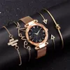 Fashion Bracelet Watches Women 5 Pcs Set Luxury Rose Gold Lady Watches Starry Sky Magnet Buckle Gift Watch for Female 201204225j