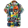 Camicie casual da uomo Camicia con stampa 3d faccia astratta per uomo Estate Arte Pittura Grafica Camicetta con risvolto hawaiano a maniche corte Top Street