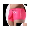 Sexy Pyjamas Culottes Y Sissy Pu Faux Cuir Wetlook Boxer Court Homme Ouvert Pénis Poche Fétiche Cock Ring Porn Lingerie Gay L0407 Drop Dhqk8