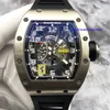 Schöne Uhr RM Uhr Armbanduhr RM030 Vollskelett Zifferblatt 18K Weißgold Uhr Herren bewegliche Lagerung Display automatische mechanische Uhr