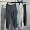 Costumes pour hommes Pantalon de costume formel Robe à jambe droite Élégante Coupe ajustée avec poches souples Taille moyenne Fermeture à glissière pour un