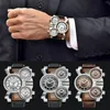 Montres-bracelets Montre-bracelet pour hommes de mode unique cadran rond heure minute seconde affichage horloge à quartz montre bracelet en cuir de haute qualité