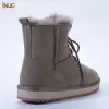 Sandaler inoe äkta fårskinn mocka läder kvinnor mode casual vinter ankel snö stövlar naturliga ull päls varma skor brun vattentät
