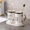 Designer Luxury White Ceramic Toothbrush Cup Couple's Gold-Plated Mouthwash Cups Storage Rack Bathroom Simple Wash Cup Brushing Cups Cover