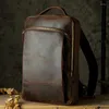 Sac à dos à la mode en cuir véritable Vintage Crazy Horse, sac à bandoulière en peau de vache, grande capacité, randonnée décontractée pour hommes