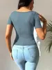 Camicette da donna Camicetta Finjani Collo quadrato Manica corta Top Cravatta sul davanti Abbigliamento casual per l'estate