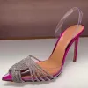 Stövlar Rensa PVC Slingback Kvinnans sandaler Cross Crystal Pointed Toe Stiletto Heel Pumpar Shoes Purple Blue Banket Wedding Shoes