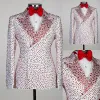 Anzüge Herrenanzüge Maßgeschneiderter einteiliger Blazer mit Pailletten, spitzes Revers, ein Knopf, glitzernde Hochzeit, schmal, rote Diamanten, maßgefertigt, Übergröße