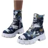 Stiefel Ladies Graffiti Hightop Leinwand Schuhe Herbst Neue Stil Dicksoled Dickheeled Short Stiefel Fashion Hole Persönlichkeit Frauen Stiefel