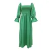 Casual Dresses Ladies Dress Elegant Off Shoulder Elastic Chest Wrap Lantern Stora Hem Sweet Square Collar Vestidos de Verano Mujer 2024