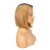 Synthetische Perücken Lekker Ombre Blonde Brown Short Straight Bob 13x6x1 Lace Front Human Hair Wig For Women Brasilianisches Remy Hair Wear to go 12 Perücken 240329