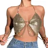 Canotte da donna Fiore strass Halter Reggiseni senza schienale Catena di metallo Nightclub Party Outfit