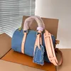 Designer-Einkaufstasche, Denim-Kissentasche, Umhängetasche, Handtaschen, Wochenend-Reisetasche, klassische Schultertasche mit alten Blumenbuchstaben, Ledergriff, abnehmbarer langer Riemen, Einkaufstasche