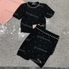 Women Two Piece Dress Designer Letter Short Sleeve Knitwear Slim Wrap Hip Skirt