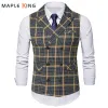 Vests Men Suit Vest Waistcoat Vintage Gilet Steampunk Coat Classic Men's Double Breasted Plaid Business Wedding Uniform Vest Jacket