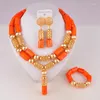 Halsbandörhängen Set Orange Nigerian Wedding Coral Beads Nigeria African for Women and Men