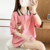 Women's T Shirts Korean Letter Print T-shirts Harajuku 2024 Summer Cotton Loose Shirt Short Sleeve Turn-down Collar Young Girl Y2k Tops